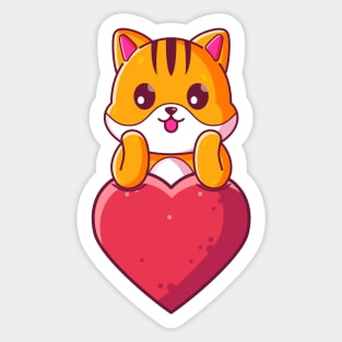 Cute cat with big love. Gift for valentine's day with cute animal character illustration. Sticker